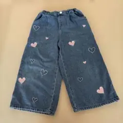 しまむら　ハート柄刺繍デニムワイドパンツ☆130