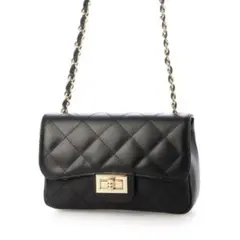 【美品】AULENTTI チェーンミニショルダーバッグ　レザー　キルティング　黒