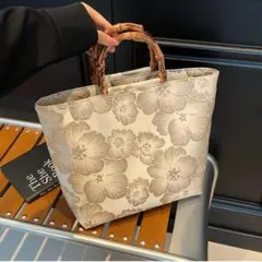 花柄デザイン トートバッグ 光沢感 バンブー風 上品 和装 洋装 フォーマル