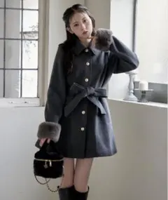 ステンカラーコート コート 2wayリボンミドルコート レディース