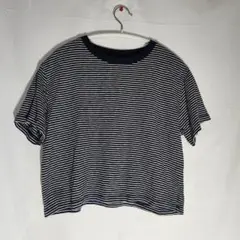 ユニクロ　ネイビーとホワイト　　スロップド　ストライプTシャツ　M