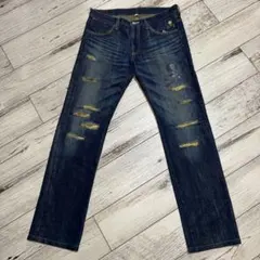 ロエン Roen スワロフスキースカル 金糸 ダメージ加工デニムパンツ 
