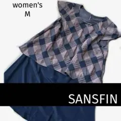 【SANS FINサンファン】ワンピースチュニックレディースMチェック茶黒シアー