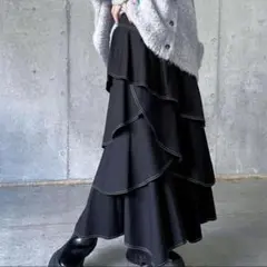 pageboy ステッチティアードフレアスカート ブラック