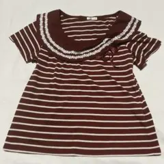 【美品】アクシーズファム　ボルドー　ボーダー　Tシャツ Mのサムネイル