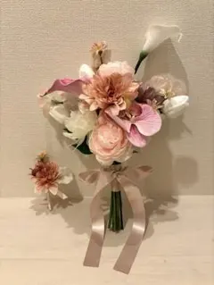 ウェディングブーケ ブートニア付き 造花