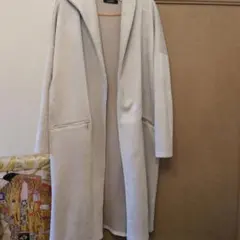 フード付きライトグレーロングコート Lサイズ