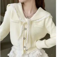 セーラーカラーレースリボンカーディガン