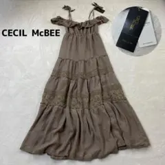 CECIL McBEE　ワッシャーレースティアードキャミワンピース　ベージュ