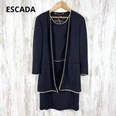 美品 ESCADA エスカーダ ウール スカート セットアップ ネイビー