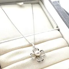 ノ*リ様 シルバー 花形ネックレス 真珠付き　silver刻印