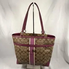 COACH シグネチャー ヘリテージストライプ レザートートバッグ Y2K