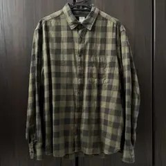 H&M カーキ・ブラックチェック 長袖シャツ L