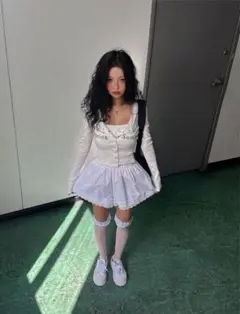 韓国クロップドレースレタリングボタンカーディガン