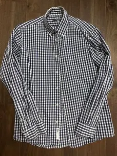 ORIHICA ネイビーとホワイトのギンガムチェック長袖シャツ