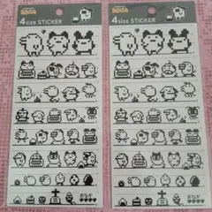 たまごっち　4サイズステッカー　モノクロ　ドット