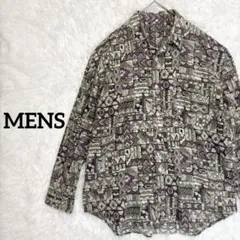メンズ　長袖柄シャツ　90年代風　渋色　総柄　ビンテージライク　ビッグシルエット