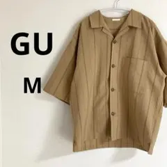 GU ジーユー メンズ 半袖 オーバーサイズシャツ ベージュ ストライプ M