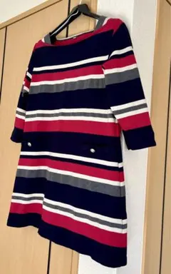 ストライプ 五分袖チュニック ネイビー ジャージ素材で着やすい!