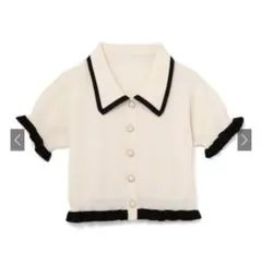 GRL パールボタンフリル配色ニットカーディガン【rut576】