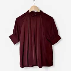 Te chichi バーガンディ 半袖ラグランブラウス バックボタン付き