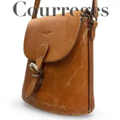 【ヴィンテージ】クレージュ　ショルダーバッグ　ベルト　レザー　ロゴ型押し　茶色