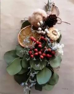 ⑫　ナチュラルスワッグ　ドライフラワー cotton　ドライオレンジ