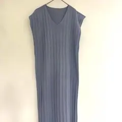 ノースリーブ ニットワンピース Lサイズ ブルーグレー