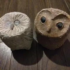 フクロウ置物 石製 2個セット