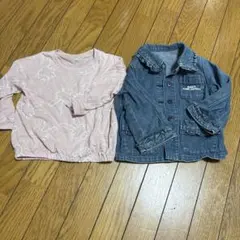 ウサギ柄長袖カットソーとデニムジャケットセット　サイズは95㎝