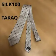 TAKA:Q ネクタイ ドット柄 グレー　シルバー　絹100のサムネイル