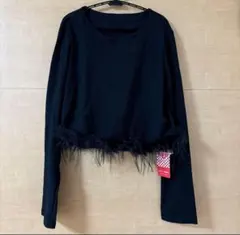 D azy黒 フリンジ付き カットソー　リブ編み 長袖トップス　S　新品未使用