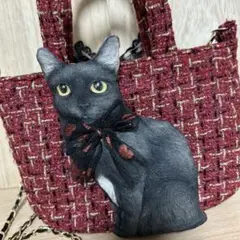 ハンドメイド　ころりんマチつきトート　コヤンイサムチョン☆ぷっくり黒猫ちゃん☆