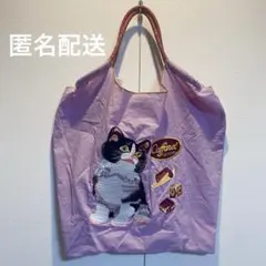 【ネコ　刺繍　トートバッグ】新品　タグ付き　猫　エコバッグ　紫　ハンドバッグ