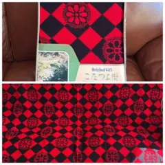 11 昭和レトロ　こたつ上掛け　カバー　赤×黒　花柄　未使用