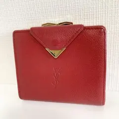 1823 YSL イヴ・サンローラン 折財布 レッド 赤 ゴールド金具 がま口