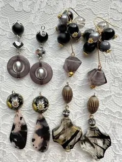 ハンドメイド ピアス 4点セット ブラック系　まとめ売り