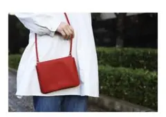 b.stuff レッド レザー ショルダーバッグ ビースタッフ　お財布ポシェットのサムネイル