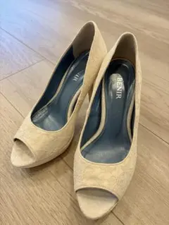 BENIR アイボリー レース オープントゥ ハイヒール