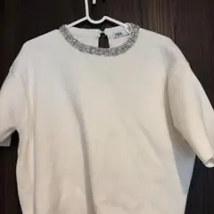 ZARA ビジュー付き 半袖ニット ホワイト