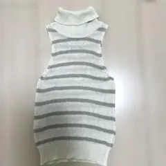 ベネトン　サマーコットンニット　ノースリーブ　タートルネック　ストライプ柄