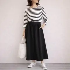 無印良品［L］大人カジュアル◎ウエストゴム◎コットンブレンドロングフレアスカート
