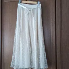 グレイル ベージュシフォン重ねフレアスカート リボン付 М