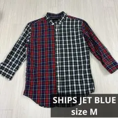 SHIPS JET BLUE 7分袖チェックシャツ USA製　クレイジーカット