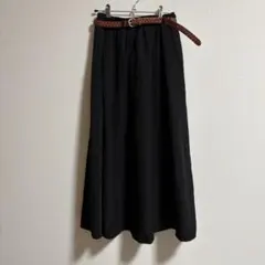 【新品未使用】黒 フレアスカート 編み込みベルト付き