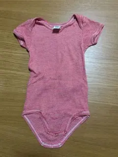 Petit Bateau 赤と白のストライプ 半袖ボディスーツ 70