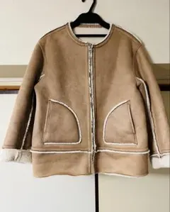 UNITEDARROWSフェイクムートンボアノーカラージャケットコート キャメル