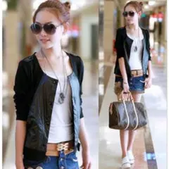 新品30%OFF♡異素材MIXミリタリージャケットMブラック黒レザー風