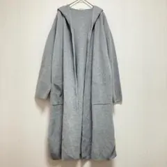 【プチオンフルール】ニットロングカーディガン 長袖 グレー フード付き L 秋冬