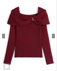 GRL リボンビジューオフショルダーリブニットトップス pm830 ボルドー